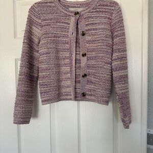 LOFT Lilac Striped Knit Button Cardigan